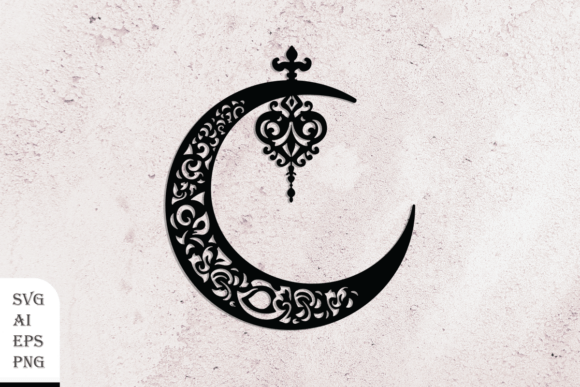 Decorative Crescent with Heart for Graphics and Crafts