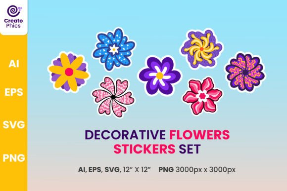 Decorative Floral Vector Sticker Set for Graphics