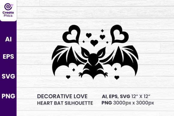 Decorative Love Bat Silhouette Clipart for Crafts & Graphics