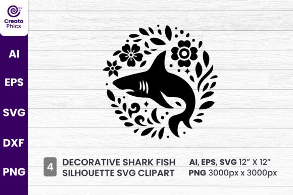 Decorative Shark Clipart SVG for Graphics & Print Templates