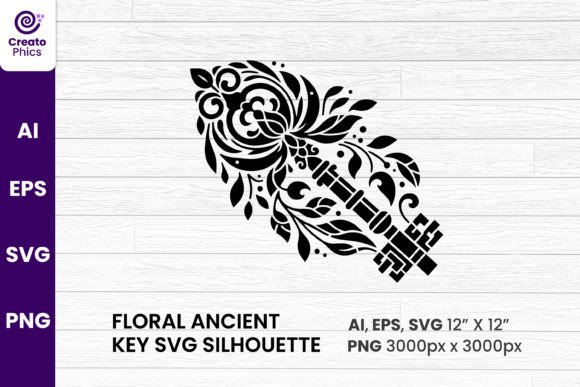 Floral Ancient Key Graphics for Crafts