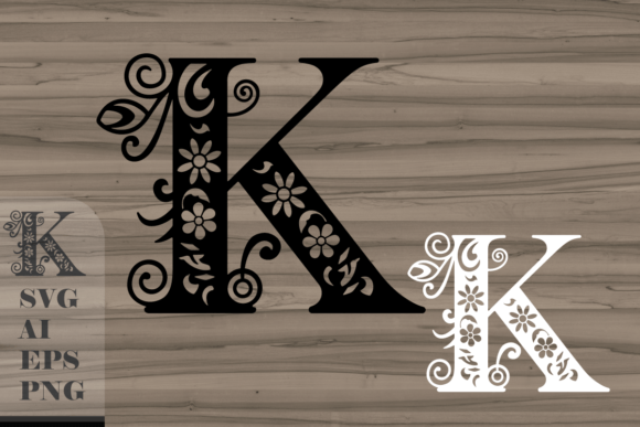 Floral Decorative Letter K: Graphics for Crafts
