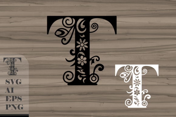 Floral Decorative Letter T: Graphics for Crafts