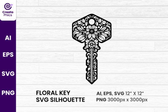 Floral Key Decorative Svg Silhouette for Crafts