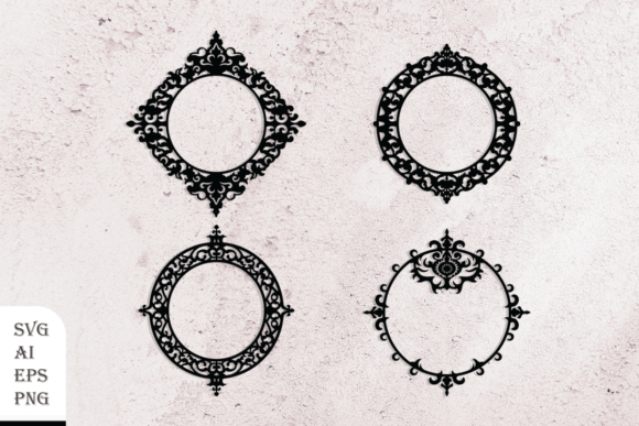 Set of Decorative Round Frames for Graphics and Crafts