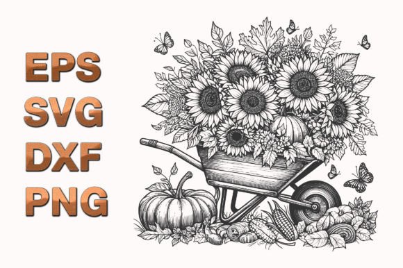 Sunflower Decorative Flourish Line Art Graphics